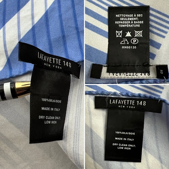 💙Blue Stripe Square Silk Neck Hair Scarf by Lafayette 148 - Picture 9 of 17